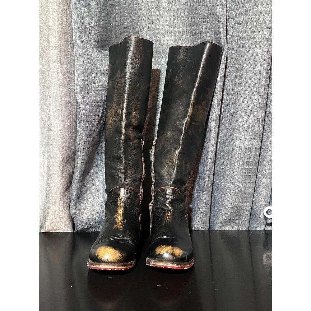 Bed Stu Black and Brown Leather Knee-High Boots
